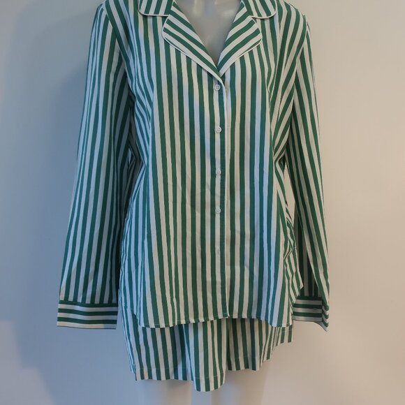 Women Splendid x Cella Jane White Green Stripe 2 PC- Set  Collared Top/S Short/M - Picture 13 of 16